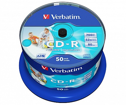 Verbatim CD-R 700MB 52X 50-Pack Spindle Printable 43438