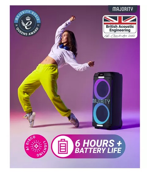 Majority Speakers Portable Karaoke PULSE P4 420W Wireless Mic BT/USB/RGB UK
