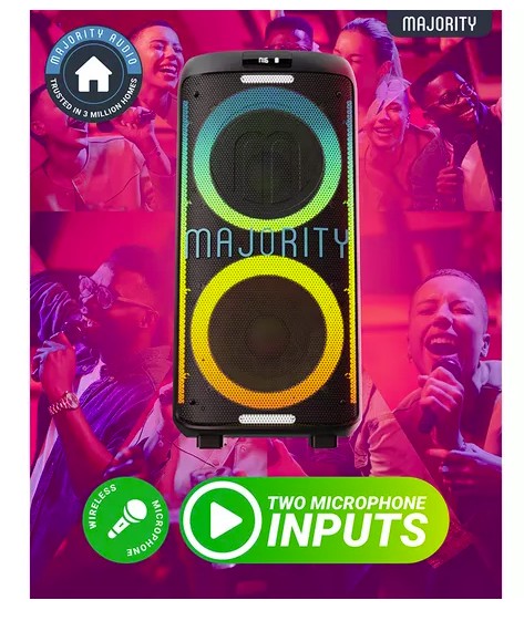 Majority Speakers Portable Karaoke PULSE P4 420W Wireless Mic BT/USB/RGB UK