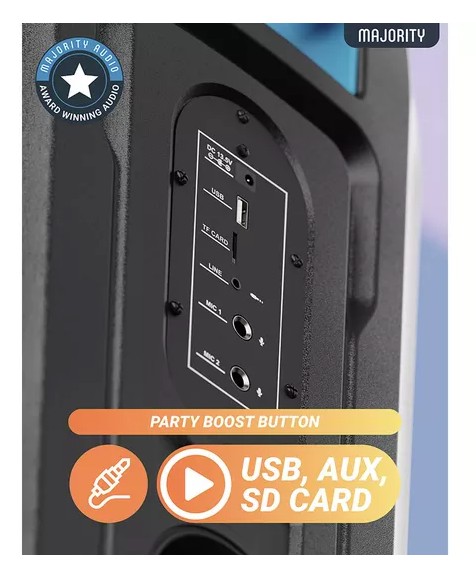 Majority Speakers Portable Karaoke PULSE P4 420W Wireless Mic BT/USB/RGB UK