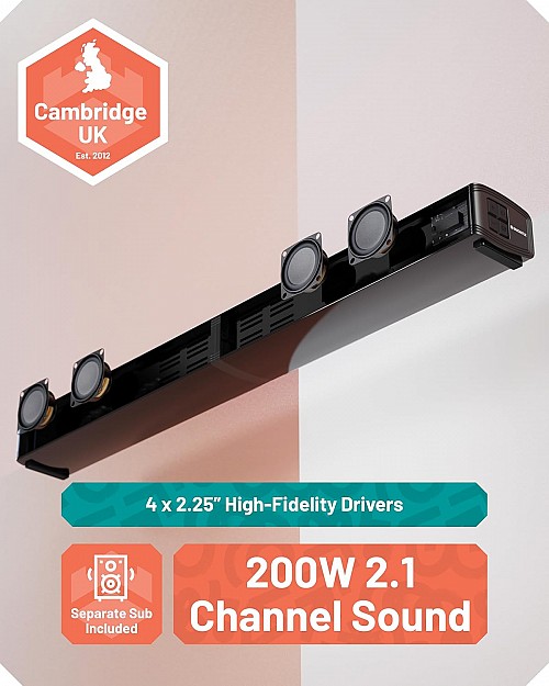 Majority Soundbar SB80 XTRA Split 2in1 Bar/Speakers 200W 2.1 with Sub,BT,HDMI,USB (Oakcastle)