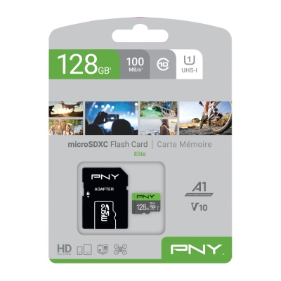 PNY Flash Memory MicroSD Card Elite with SD Adapter 128GB Class 10 UHS-I U1
