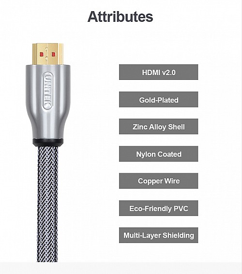 Unitek Y-C136RGY Premium HDMI 2.0 Braided Cable 1.0m