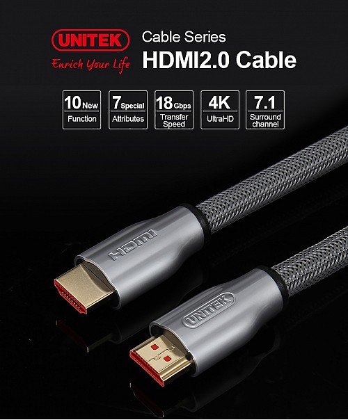 Unitek Y-C136RGY Premium HDMI 2.0 Braided Cable 1.0m