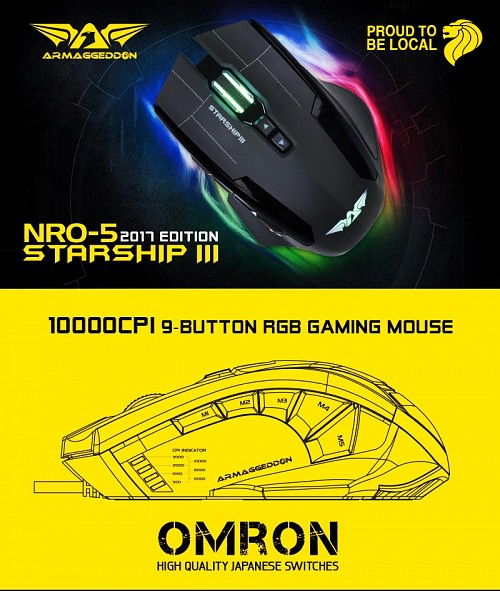 Armaggeddon Starship 3 Soviets Pro-Gaming Mouse 10000CPI Macros RGB Adj.Weight