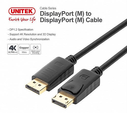 Unitek Y-C608BK DisplayPort 1.2 Cable 4K60Hz 2.0m
