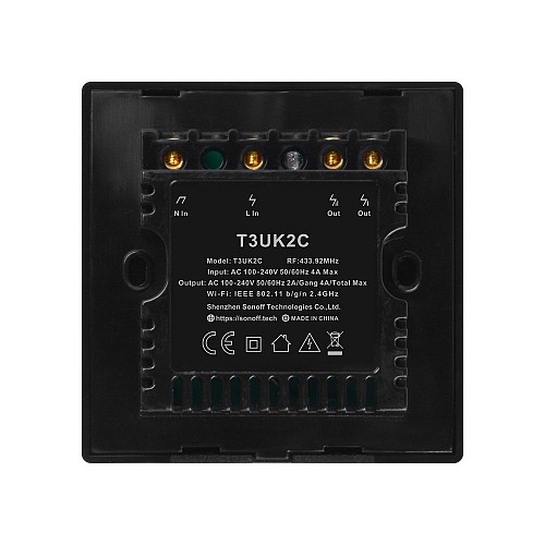 Sonoff T3 UK 2C WiFi Smart Wall Touch Switch Black