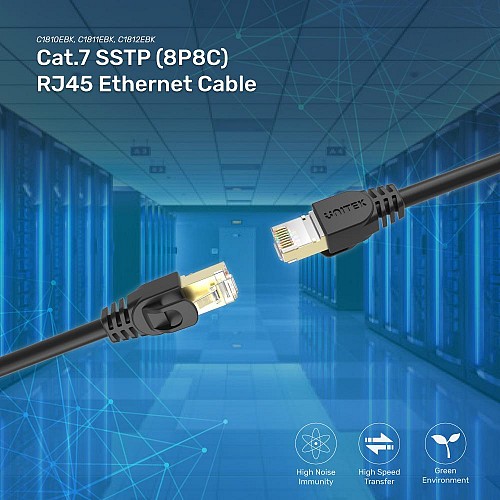 Unitek C1813EBK CAT7 SSTP Pure Copper Ethernet Cable 10.0m Black