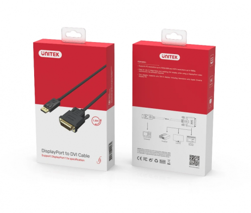 Unitek Y-5118BA Displayport to DVI Cable 1.8m Black/Gold Plated