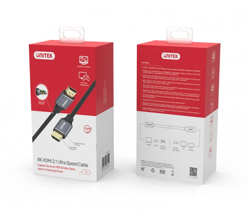 Unitek C139W HDMI 2.1 8K HDR Cable 3.0m Black/Space Grey