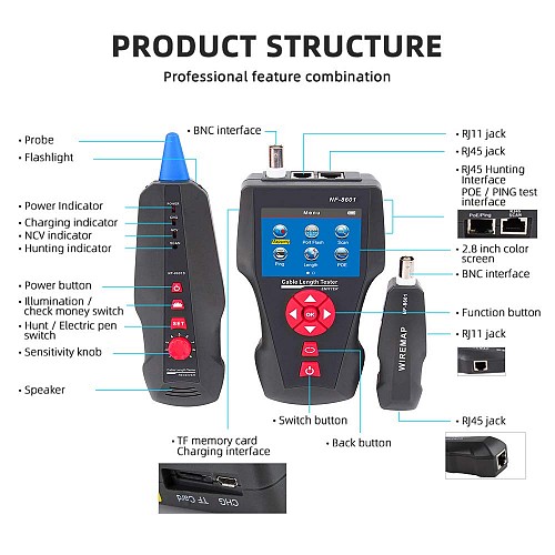 Noyafa NF-8601W Rechargeable Network Tester/Scanner with LCD Screen