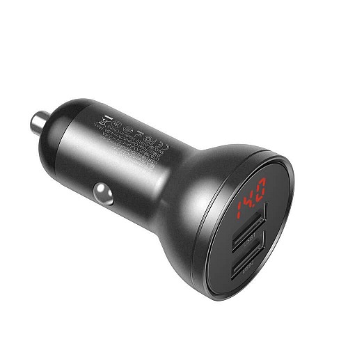 Baseus Digital Display Dual USB 24W Car Charger Black