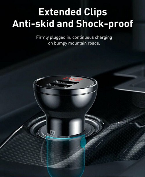 Baseus Digital Display Dual USB 24W Car Charger Black