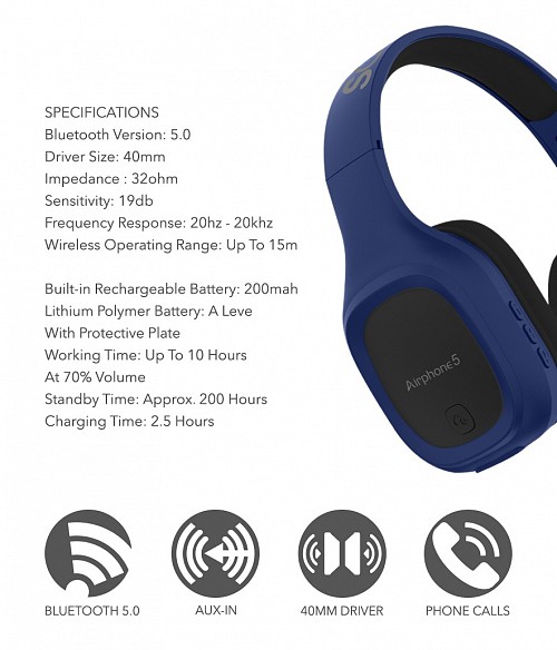 SonicGear Airphone 5 Bluetooth Headphones Blue