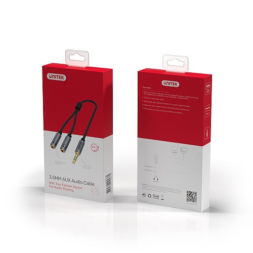 Unitek Y-C956ABK 3.5mm Headphone Splitter Cable 0.2m