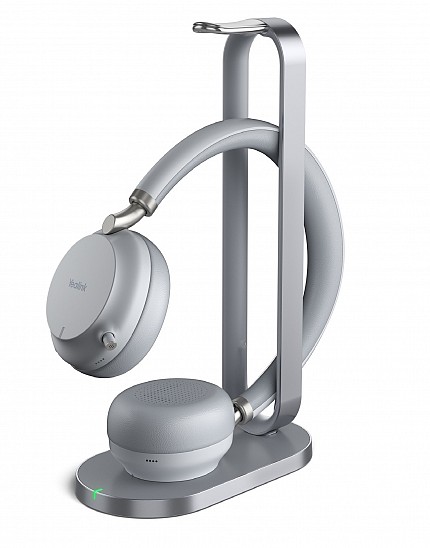 Yealink Headset Wireless Bluetooth NC with Retractablle Mic, B/T Dongle & Charging Stand BH72 Dual Teams Silver
