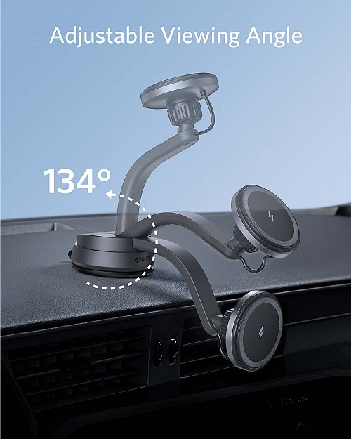 Anker PowerWave Mag-Go Car Wireless Charging Kit with 2-Port Car Charger & USB-C to USB-A 1.5m Cable