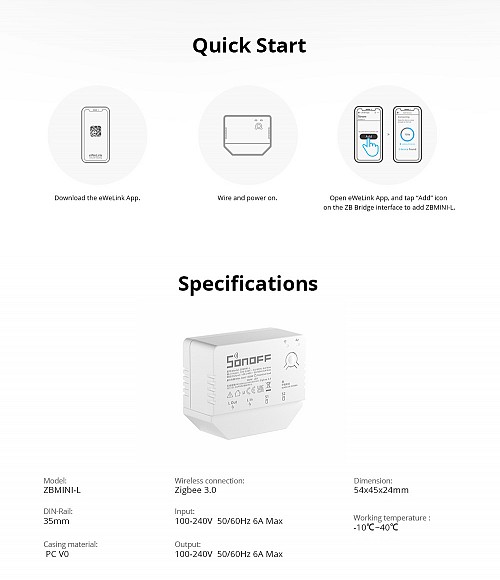 Sonoff ZBMINI-L Zigbee 3.0 Smart Switch