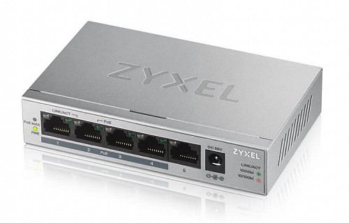 Zyxel 5 Port Gigabit PoE Switch, 4 x PoE, 60W GS1005-HP