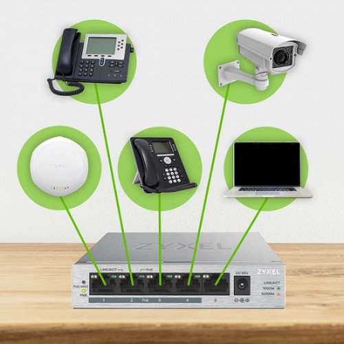 Zyxel 5 Port Gigabit PoE Switch, 4 x PoE, 60W GS1005-HP