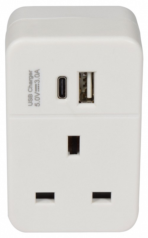 Mercury Plug Through UK Charger USB-C & USB-A 13A 429.691UK