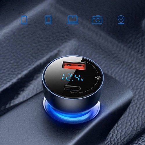 Baseus Digital Display Dual USB Car Charger 63W
