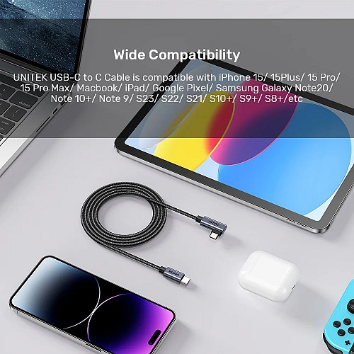 Unitek MC USB-C Cable PD100W L-Shape 1.0m C14123BK-1M
