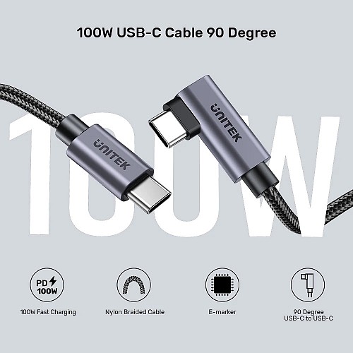 Unitek MC USB-C Cable PD100W L-Shape 1.0m C14123BK-1M