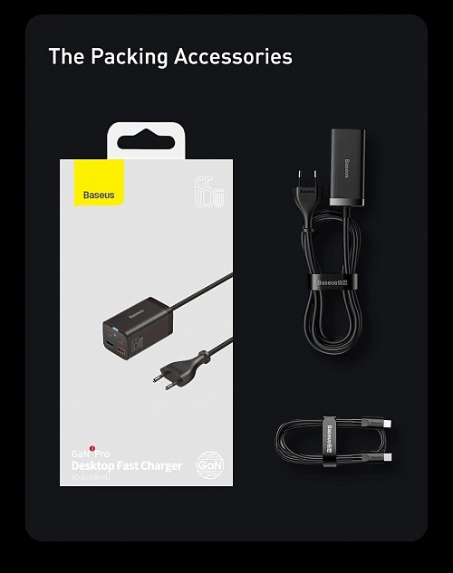 Baseus Charger Desktop 65W 2C+2U EU+100W USB-C Cable Black