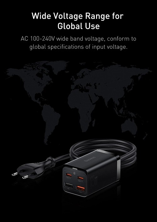 Baseus Charger Desktop 65W 2C+2U EU+100W USB-C Cable Black