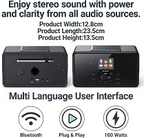 Majority BARD 2.1 Mini HiFi 100W with 2 x 4inch Speakers and 5inch Sub FM Radio, USB, Internet Radio, Bluetooth & Alarm