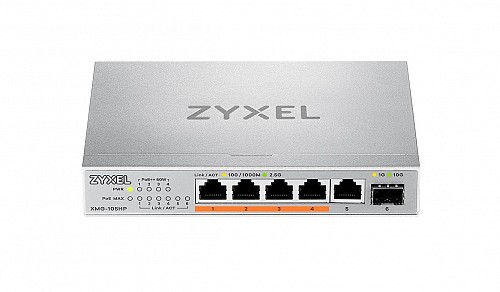 Zyxel 5-Port 2.5G Multi-Gigabit PoE Switch, 4 PoE + 10G SFP+ XMG-105HP