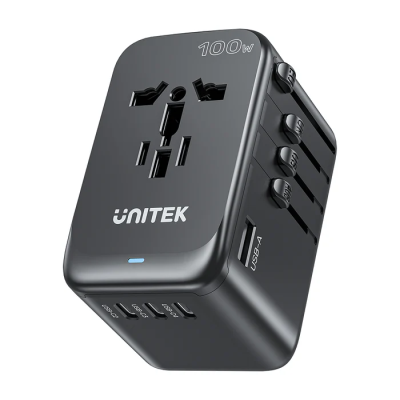Unitek World Travel Adapter & 100W Charger EU/UK/US 4xUSBC+1xUSBA P1123A