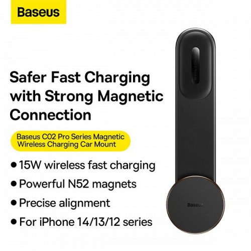 Baseus C02 Pro Wireless Dashboard Magnetic Car Charger Black