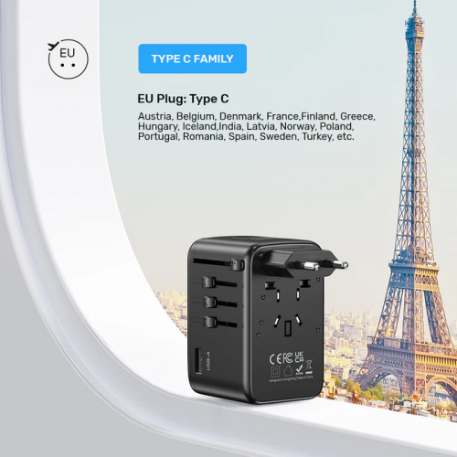 Unitek World Travel Adapter & 100W Charger EU/UK/US 4xUSBC+1xUSBA P1123A