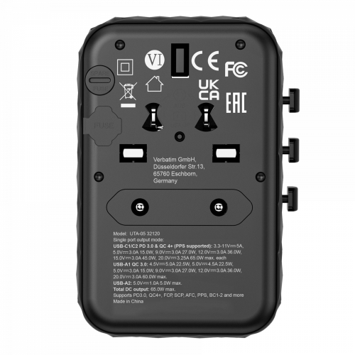 Verbatim Charger Travel Adapter World to World GAN III 65W 2xC 2xA UTA-05