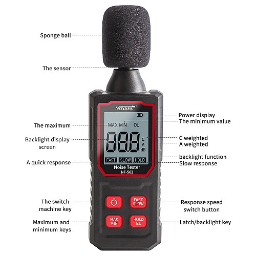 Noyafa Sound Level Meter with Accurate A-Weighted Measurement  & LCD Display NF-562