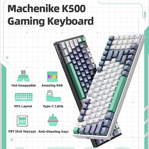 Machenike K500-B94 Grey Mechanical Gaming Keyboard 94 Brown Switch Keys