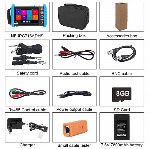 Noyafa CCTV & Network Tester with 7 Retina Touchscreen, 4K Support, PoE Output & Multi-Function Testing NF-716ADHS PRO