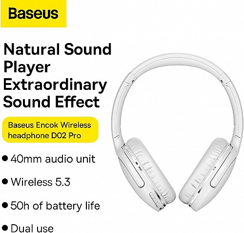 Baseus Wireless Headphones Over Ear Encok D02 Pro v2 White