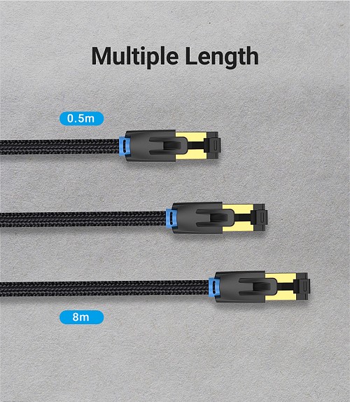 Vention NETWORK Cable CAT8 SFTP Braided 1.0m Black IKGBF