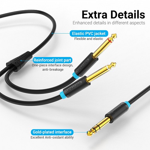 Vention AUDIO 6.3mm M to 2x6.3mm M TRS Cable 5.0m BATBJ
