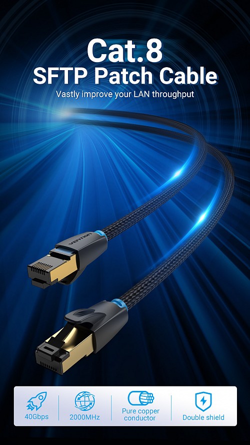 Vention NETWORK Cable CAT8 SFTP Braided 5.0m Black IKGBJ