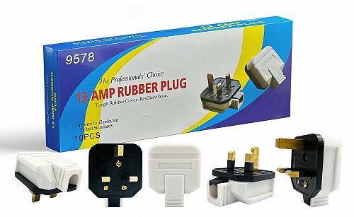 UK Power Plug 13A Heavy Duty Rubber Fused 10pk