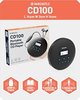 Oakcastle CD100 Portable & USB-C Rechargeable CD Player with Bluetooth incl Free Earphones