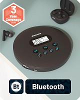 Oakcastle CD100 Portable & USB-C Rechargeable CD Player with Bluetooth incl Free Earphones