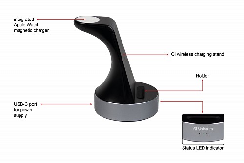 Verbatim Charger Desktop Wireless Qi MFI 2in1 Apple Devices WCS-01