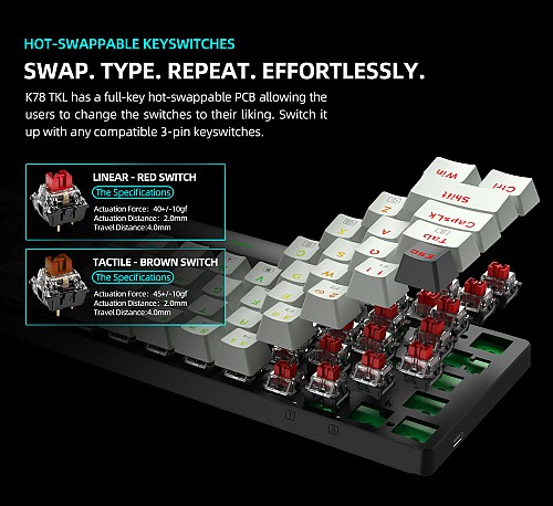 Thunderobot K78R White Gaming Mechanical Keyboard 78 Red Switch Keys