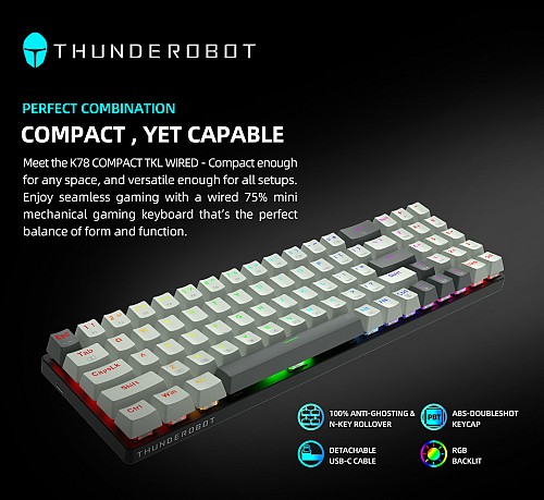 Thunderobot K78R White Gaming Mechanical Keyboard 78 Red Switch Keys