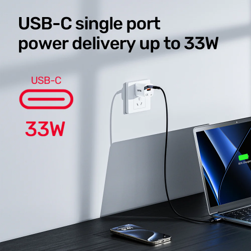 Unitek 33W Wall Charger USB-C PD & QC 3.0 UK P1125AWH White